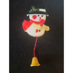 Vintage Animated Plastic Snowman Christmas Holiday Brooch Pin